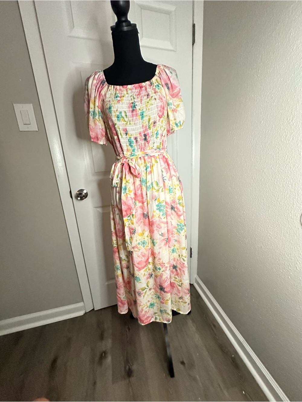 Indigo Floral Smocked Maxi Dress - Pink & Cream